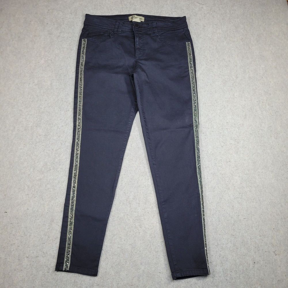 Democracy Jeans Freedom Ankle Skimmer Womens 10 Black Gold Embellesh Racer Strip